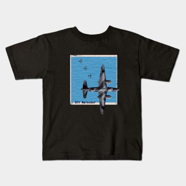 B26 Marauder WW2 bomber airplane over the ocean Kids T-Shirt by Jose Luiz Filho